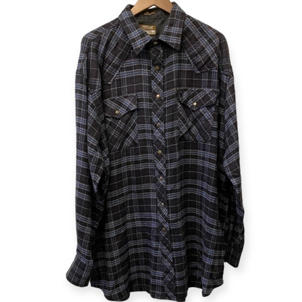 Outlaw 2XLT Western Wear Flannel Mens Shirt Blue Gray Snaps Closure Cowboy Shirt